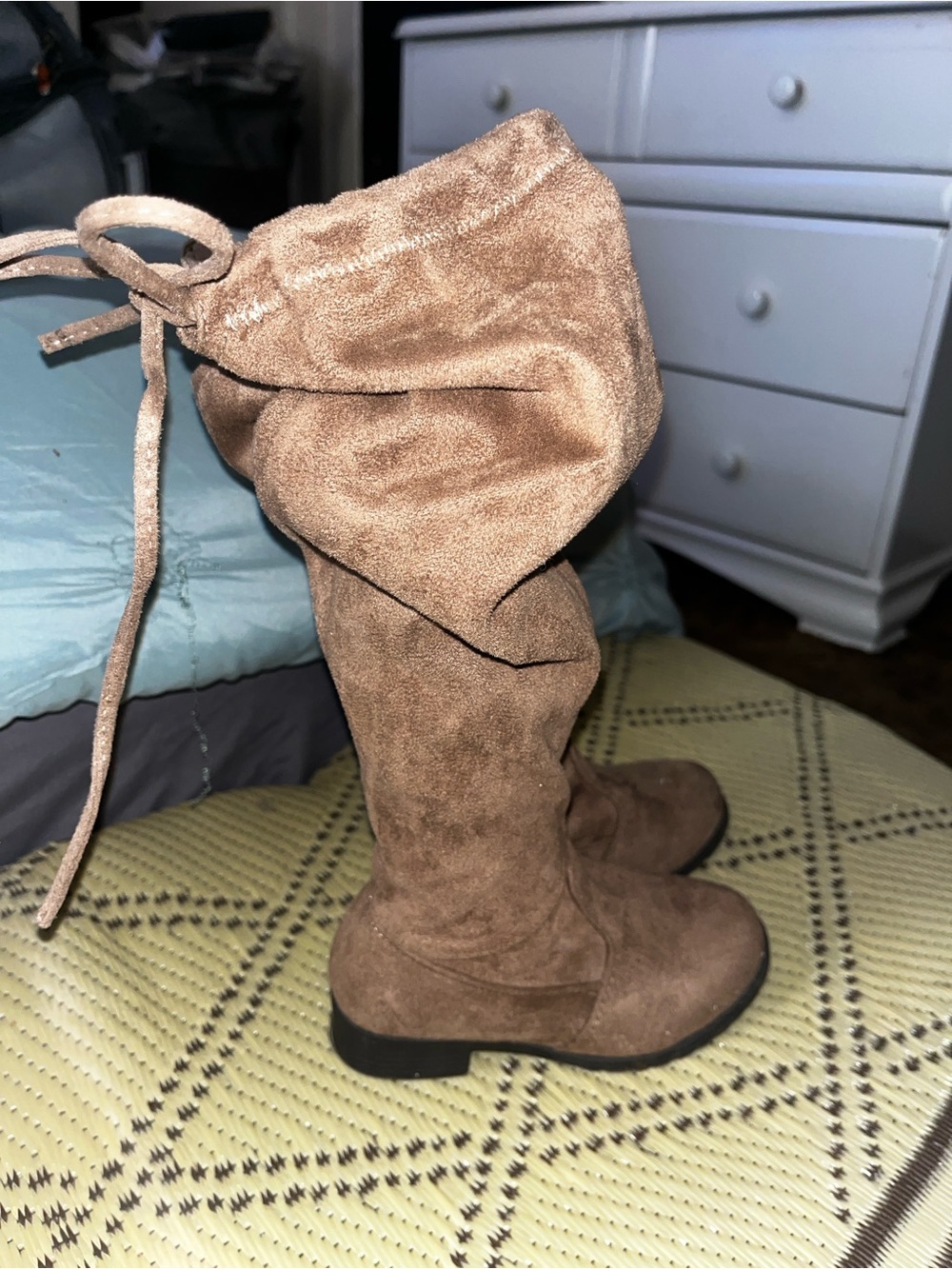 Link Brown Over-the-Knee Suede Lace-Back Kids Boots